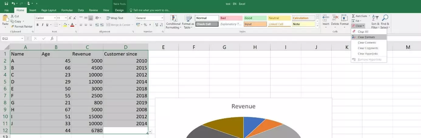 Image: Microsoft Excel 2016 : effacer les formats