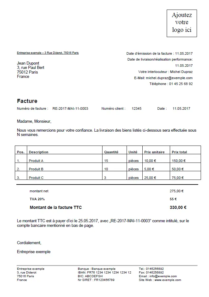 Capture d’écran d’un modèle de facture Image: Capture d’écran d’un modèle de facture