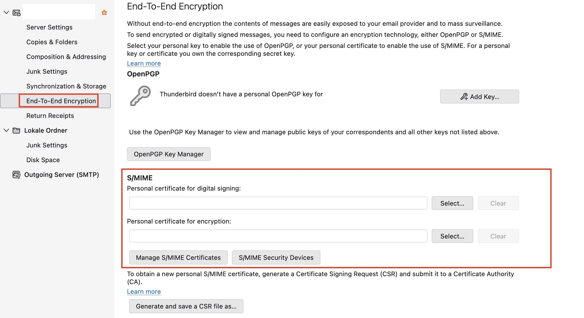Image: S&eacute;lectionner un certificat dans Thunderbird
