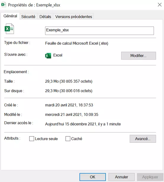 Image: Volume d’un fichier XLSX
