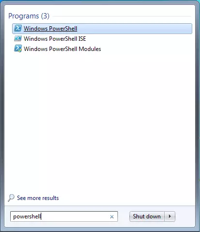 Image: Windows PowerShell dans les résultats de recherche de Windows Explorer.