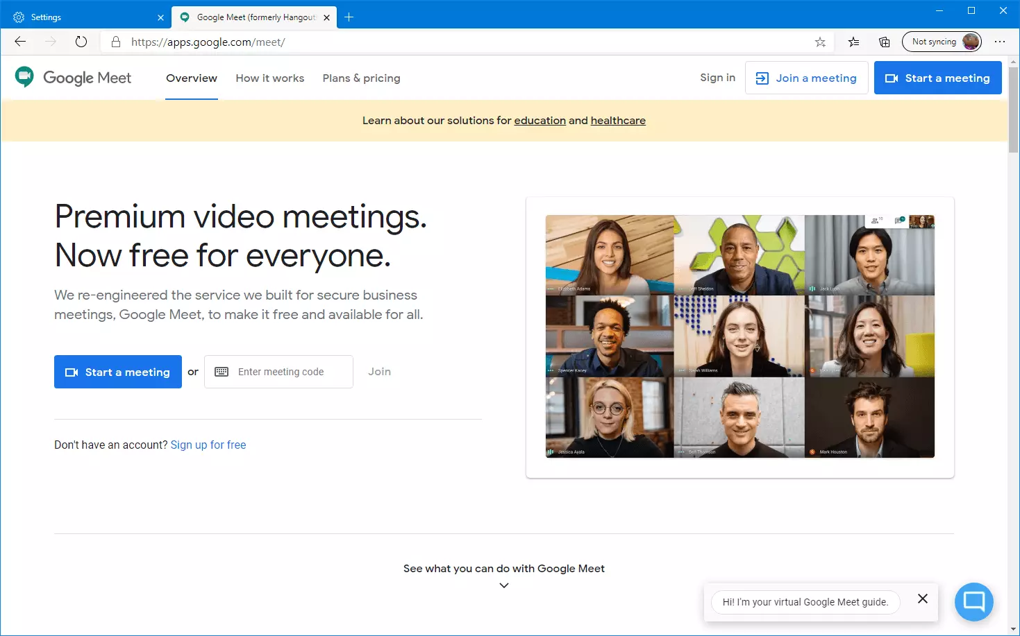 Image: Page d’accueil de Google Meet