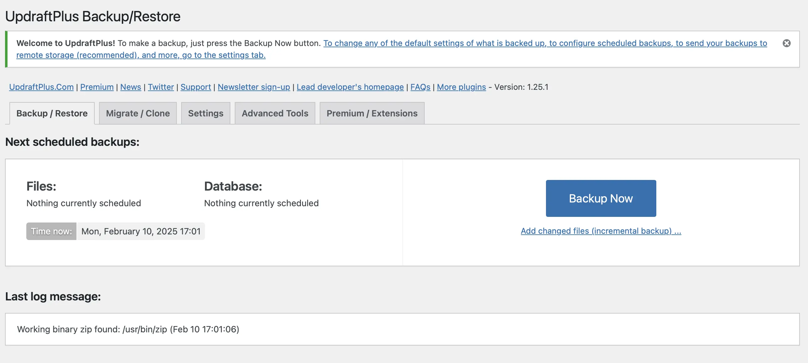 Image: Capture d’écran de WordPress UpdraftPlus