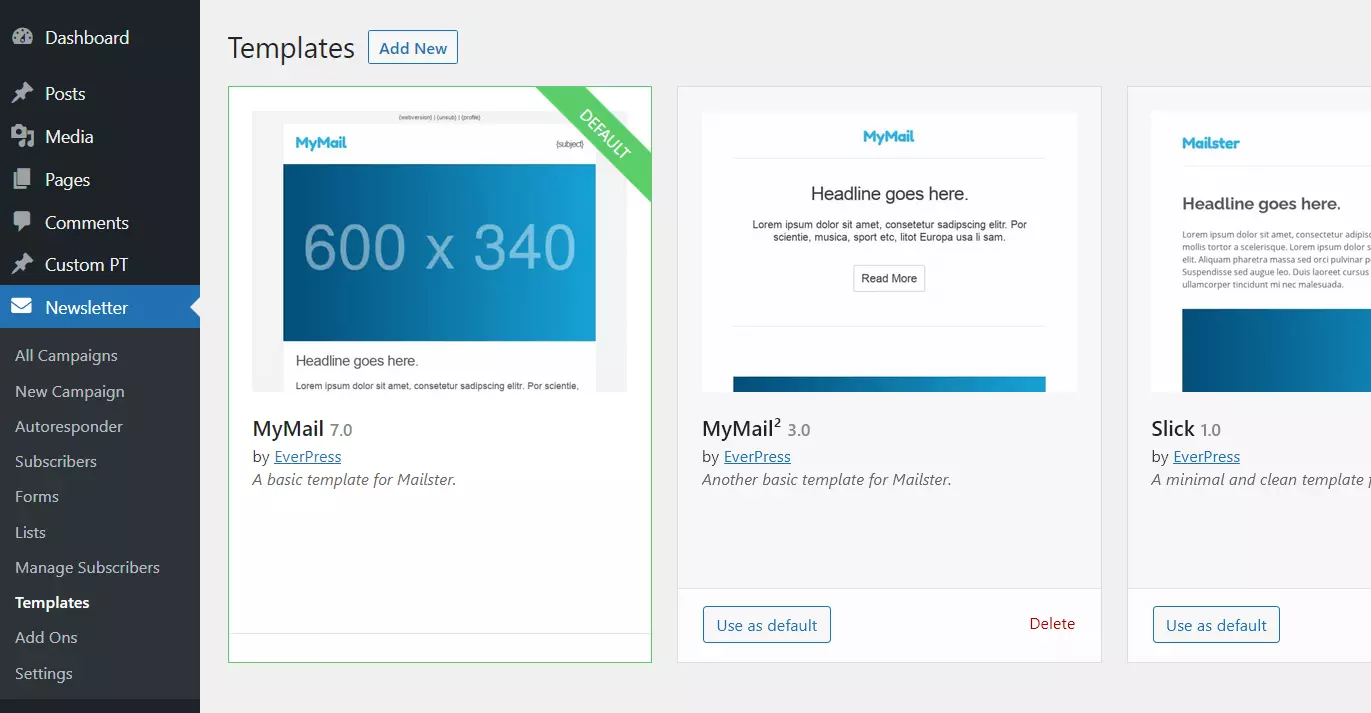 Image: Mailster dans le back-end de WordPress