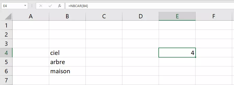 Image: Fonction NBCAR dans Excel avec référence à la première cellule