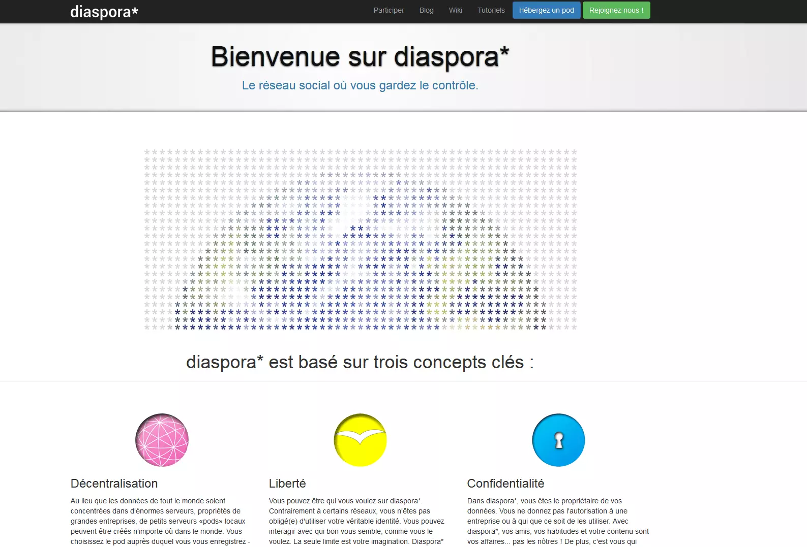 Page d’accueil de la plate-forme Diaspora