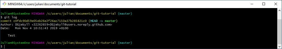 Image: Tutoriel Git : historique de commits avec une entrée