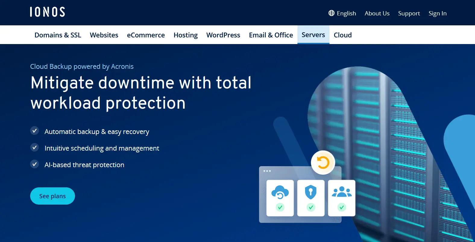 Image: Capture d’écran de la page Web de IONOS Backup Cloud