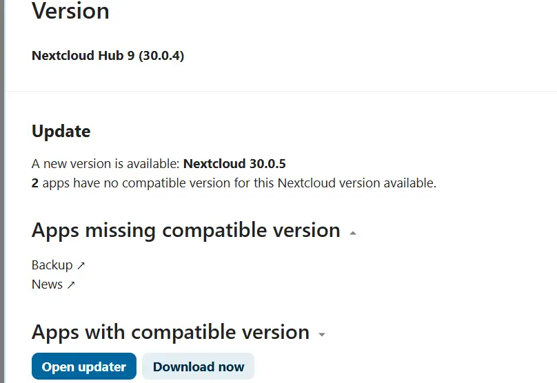 Image: Nextcloud : aperçu des mises à jour disponibles