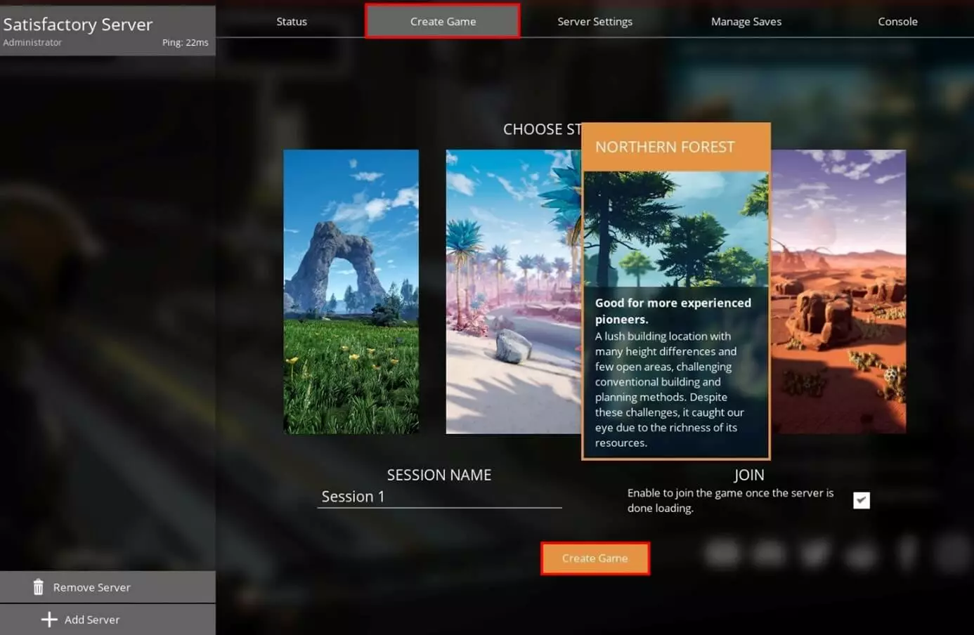 Satisfactory Server : créer un jeu dans le client