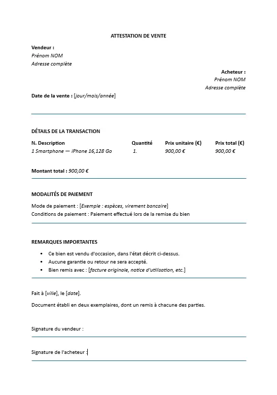 Image: Attestation de vente de particulier &agrave; particulier : exemple de vente d&rsquo;un iPhone de particulier &agrave; particulier