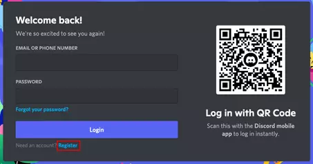 Fenêtre de connexion de Discord