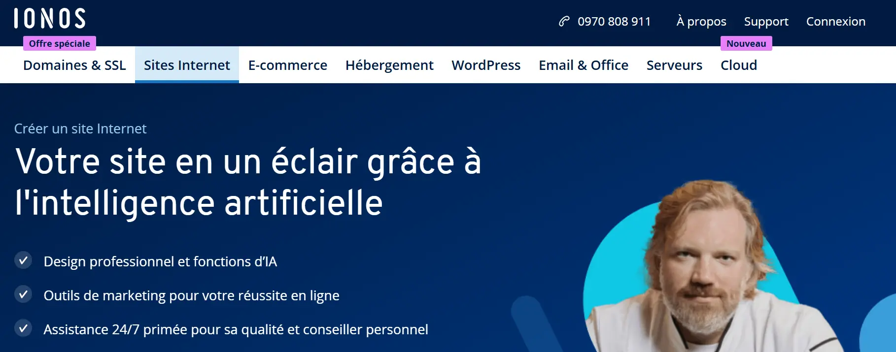 Page d’accueil du créateur de sites Web IONOS Image: Page d’accueil du créateur de sites Web IONOS