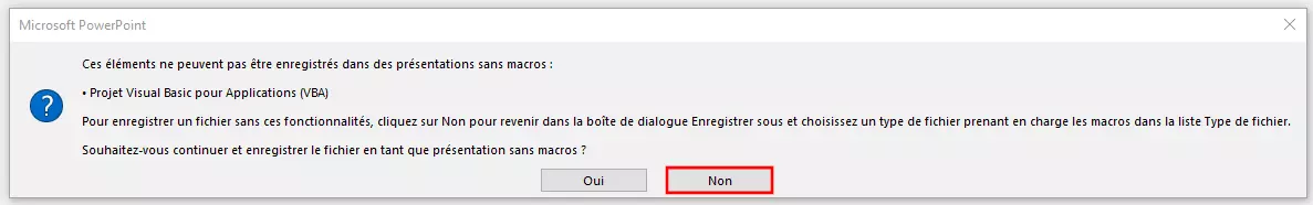 Image: Microsoft PowerPoint : avertissement lors de l’enregistrement d’une macro