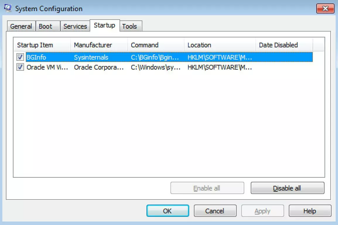 Image: Configuration du système avec les programmes démarrage Windows 7