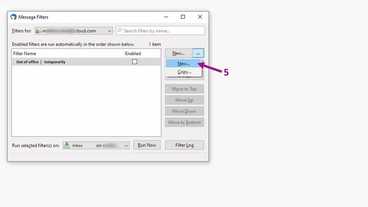 Message d’absence Thunderbird : configurer un nouveau filtre.
