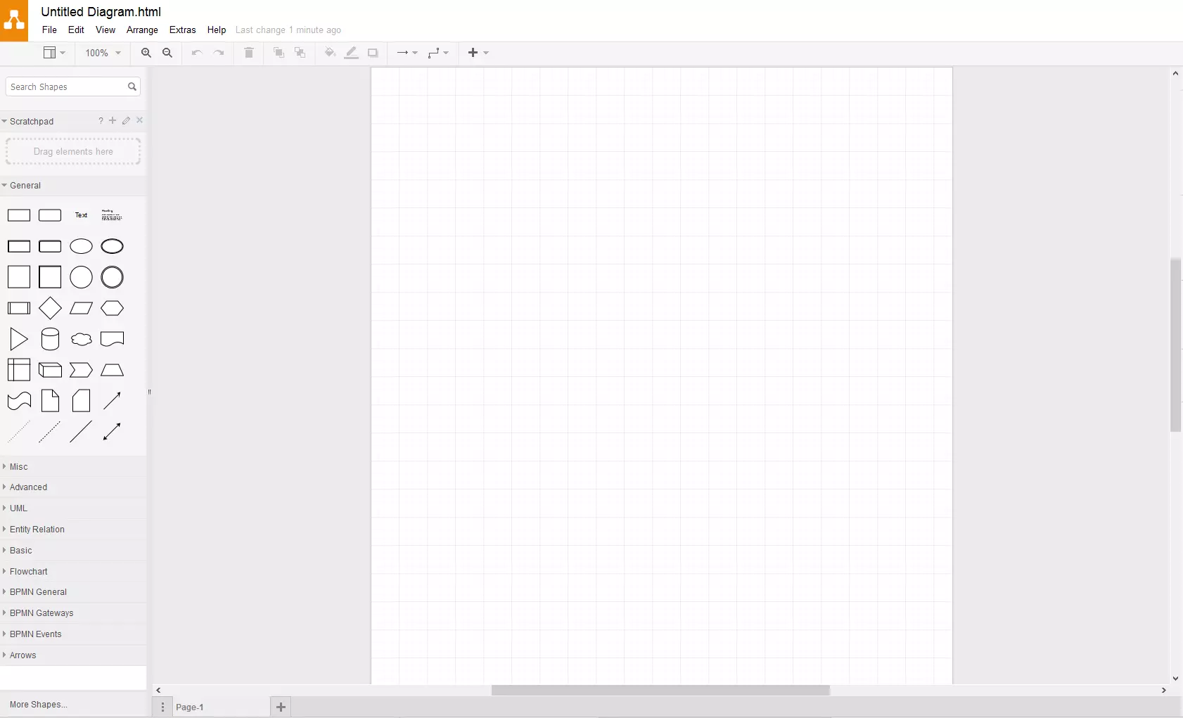 Image: Interface utilisateur de l’application en ligne Draw.io