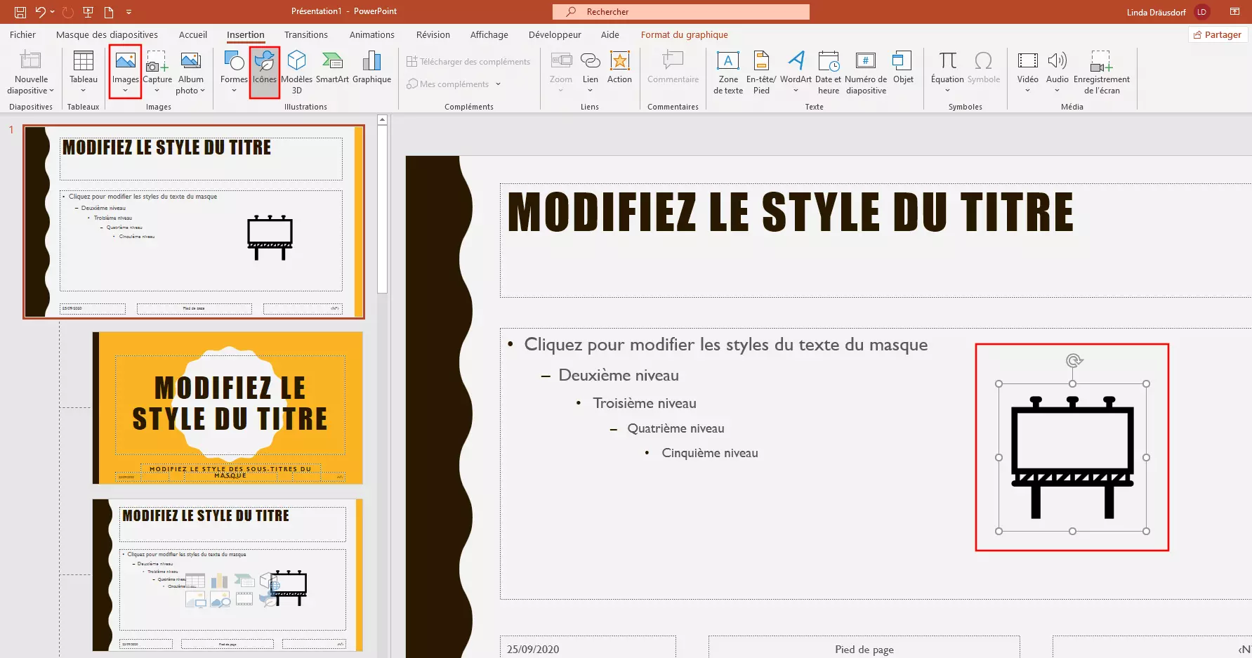 Image: Diapositive principale avec une forme insérée dans PowerPoint 365