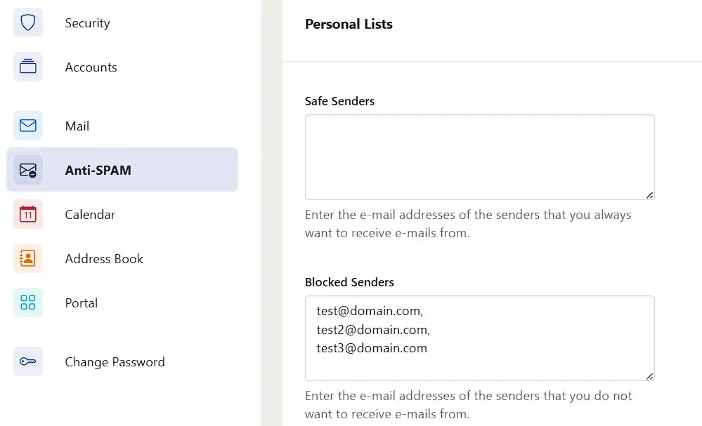 Image: Exemple de blacklist IONOS