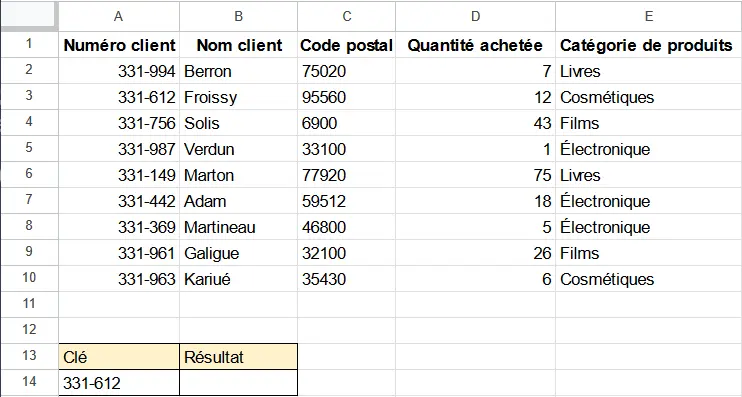 Image: Clé de recherche définie dans Google Sheets