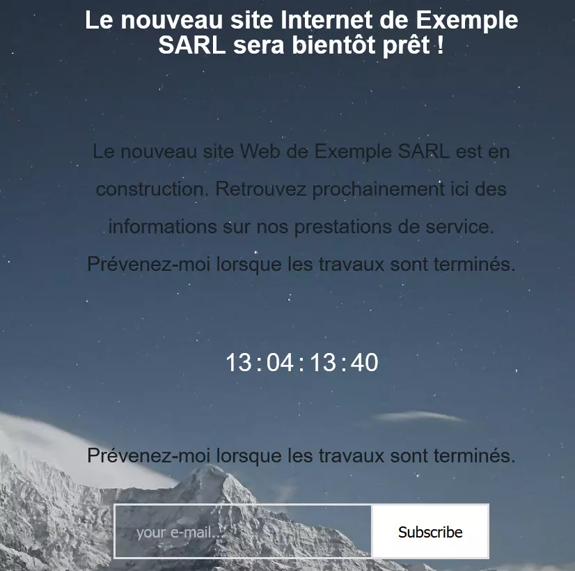 Image: Page Site en construction avec compte à rebours