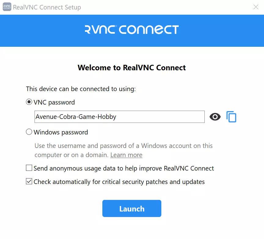 Installation du RealVNC server Image: Installation du RealVNC server