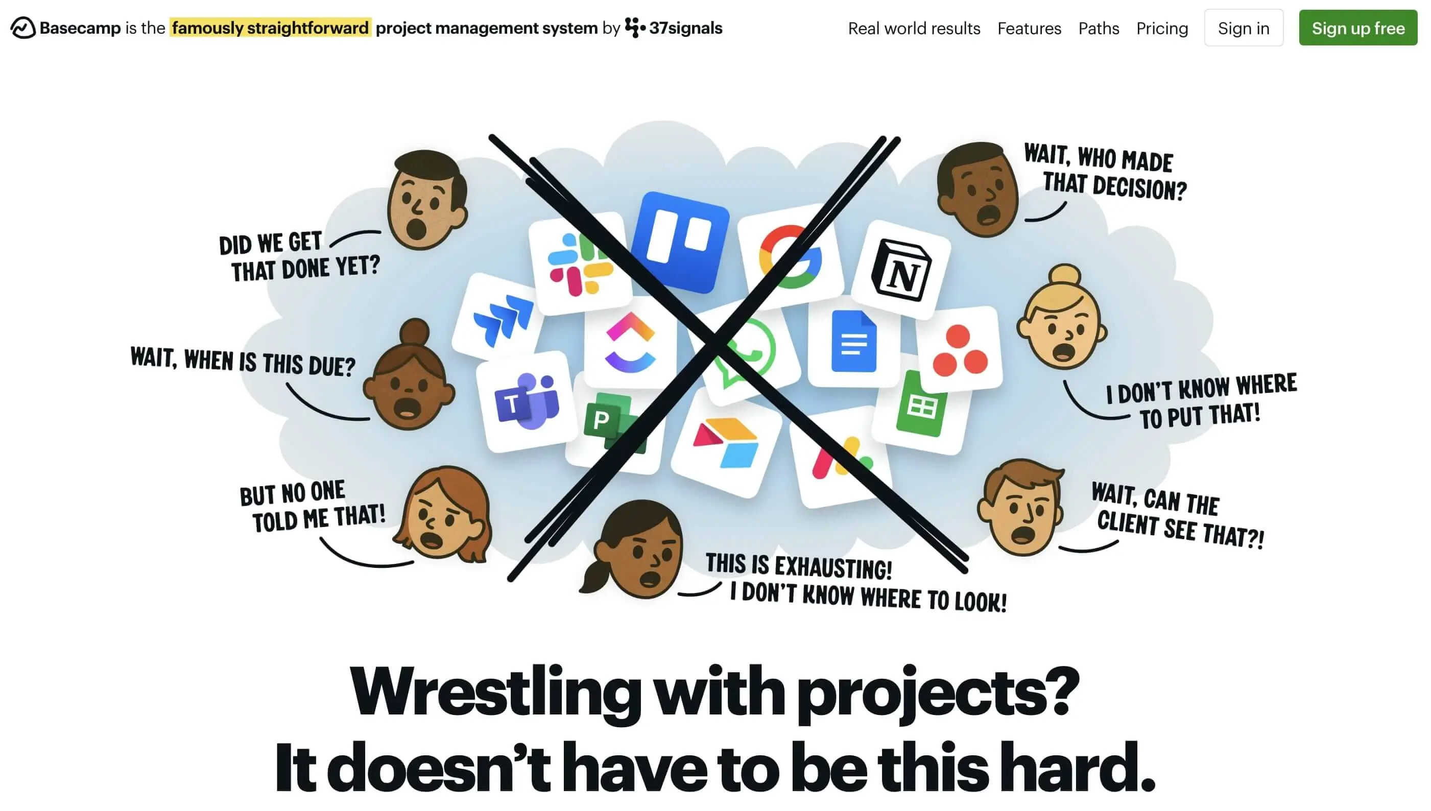 Image: Capture d&rsquo;&eacute;cran de la page d&rsquo;accueil de Basecamp