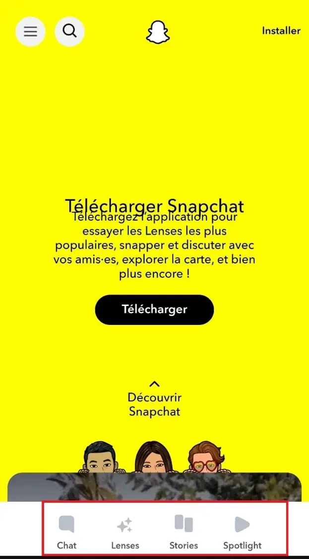 Barre de navigation inférieure de Snapchat Image: Barre de navigation inférieure de Snapchat
