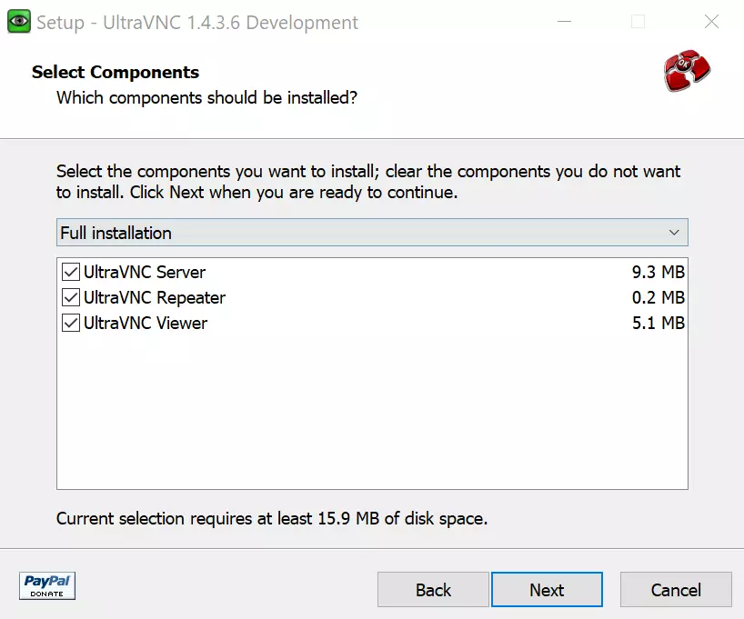 Installation UltraVNC server Image: Installation UltraVNC server
