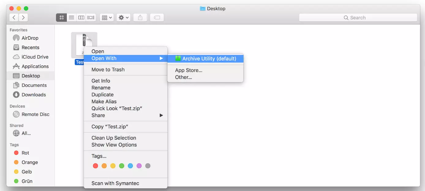 Image: Menu contextuel du gestionnaire de fichiers sous macOS