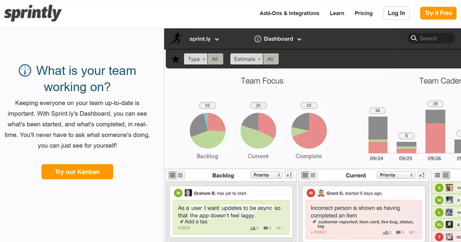 Image: Capture d’écran de la page d’accueil de Sprintly