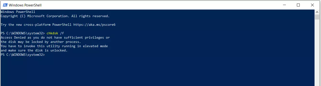 Image: chkdsk dans Windows-PowerShell