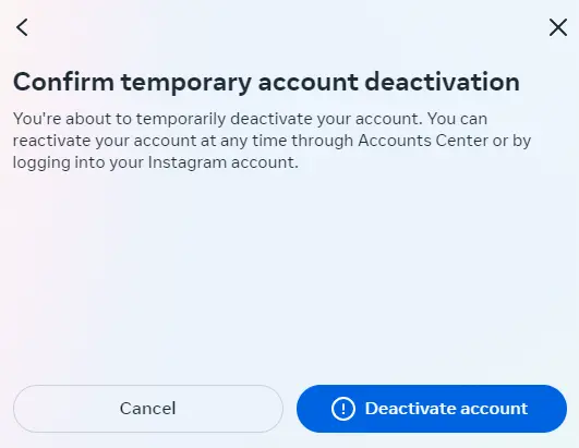 Image: Instagram : confirmer la désactivation du compte