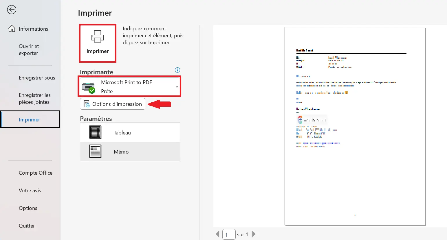Fenêtre « Imprimer » :àA droite, l’email à imprimer est pré-affiché Image: Fenêtre « Imprimer » :àA droite, l’email à imprimer est pré-affiché