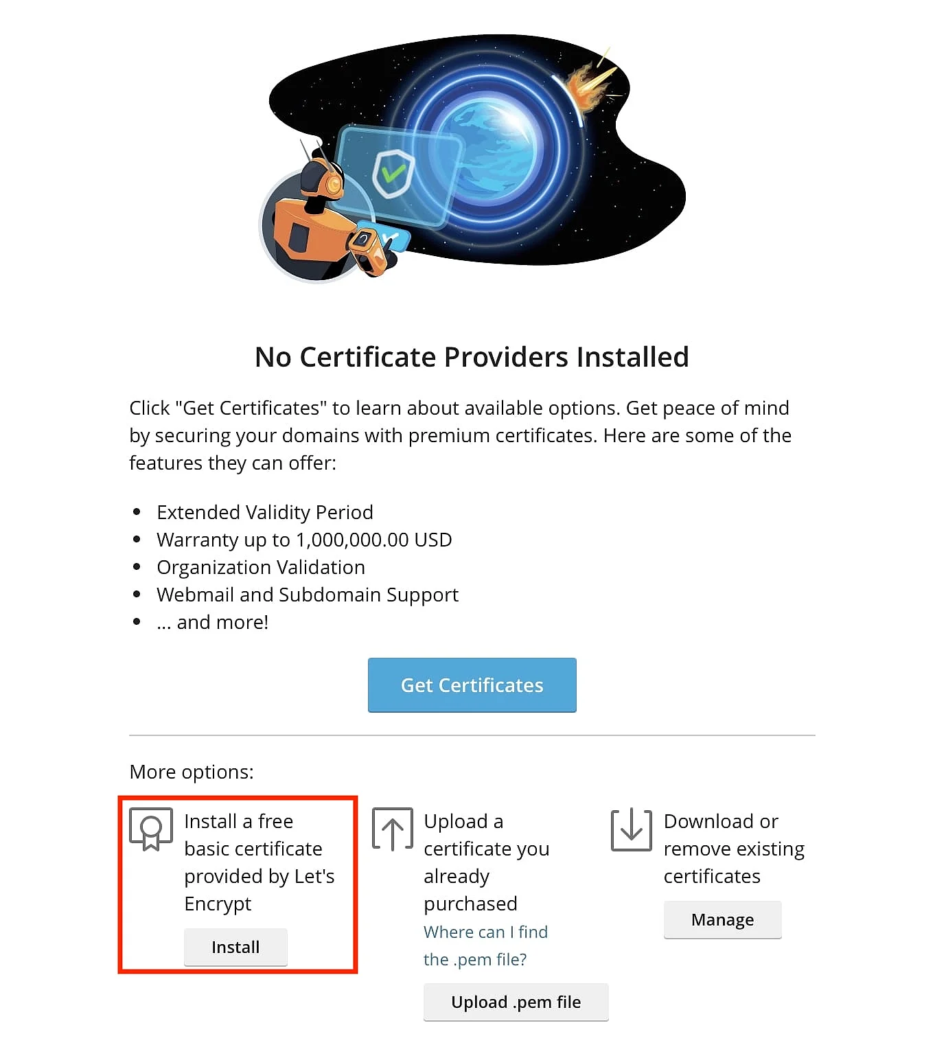Sélectionner Let’s Encrypt Image: Sélectionner Let’s Encrypt