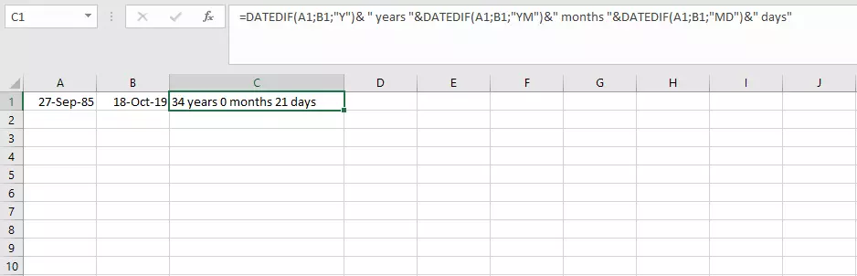 Image: Concaténation de plusieurs fonctions DATEDIF dans Excel