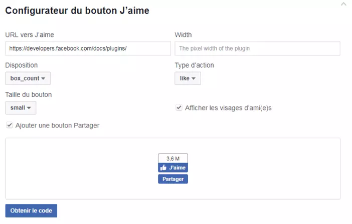 Image: Configurateur de code de Facebook : conception de votre plug-in bouton Like