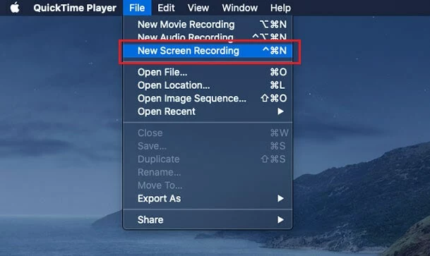 Image: « Nouvel enregistrement de l’écran » dans QuickTime Player