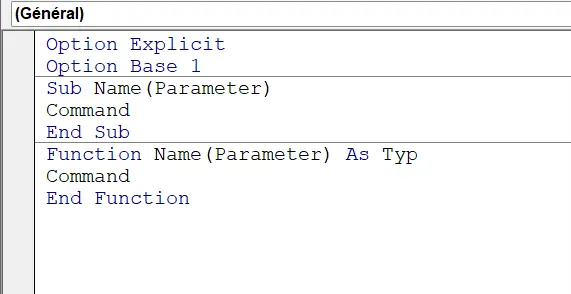 Image: Excel : cadre de base VBA
