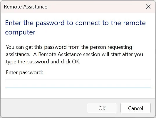 Image: Demande de mot de passe pour l’assistance à distance