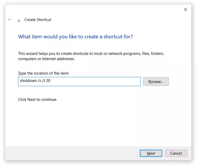 Image: Windows 10 : Fenêtre de dialogue : « Créer un raccourci »