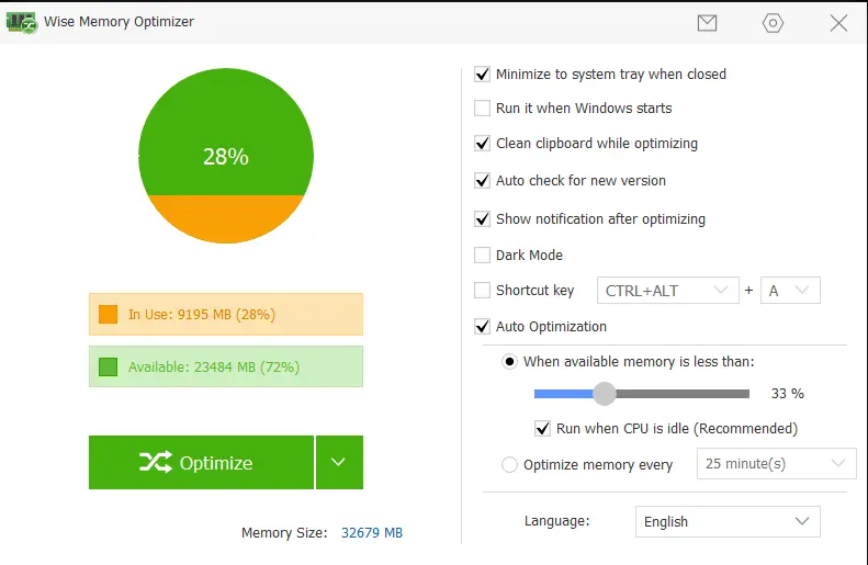 Capture d’écran de Wise Memory Optimizer Image: Capture d’écran de Wise Memory Optimizer