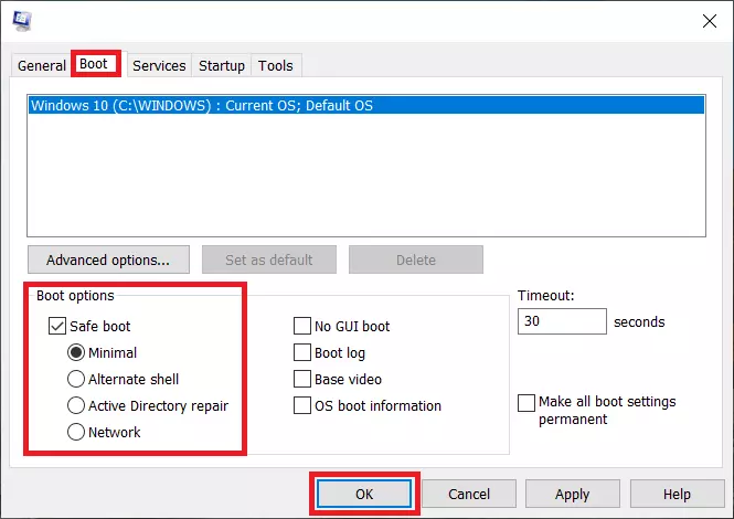 Image: La configuration du système : Options de démarrage et Démarrage sécurisé