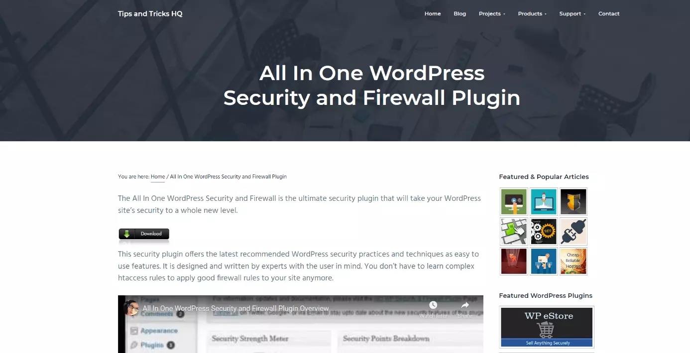 Site Internet du plugin « All In One WordPress Security and Firewall »