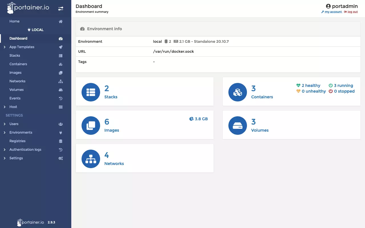Image: Tableau de bord de l’interface Web Portainer