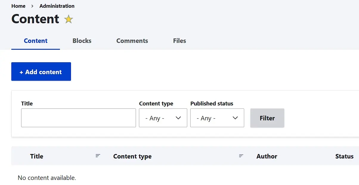 Image: Menu Drupal &laquo; Contenu &raquo;, permettant de cr&eacute;er une nouvelle page