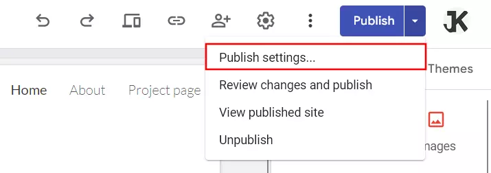 Google Sites : menu « Publier » Google Sites : menu « Publier »