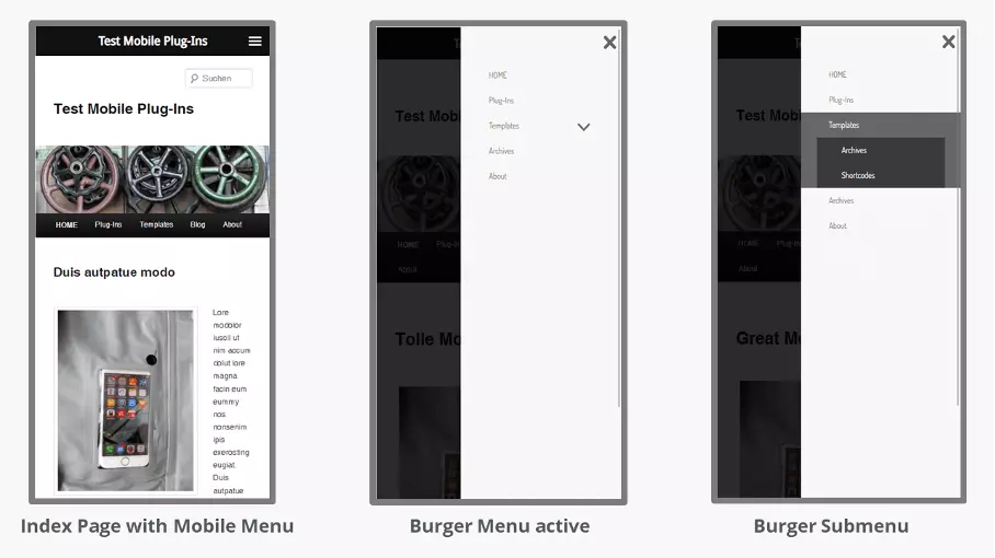 Image: Apparence du site Web avec le plugin WP Mobile Menu de WordPress
