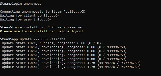 SteamCMD : installation du serveur HumanitZ Image: SteamCMD : installation du serveur HumanitZ