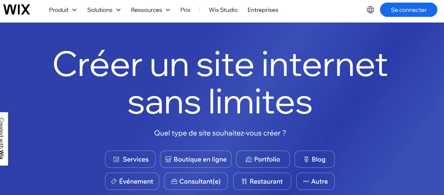 Page d’accueil du créateur de sites Web Wix Image: Page d’accueil du créateur de sites Web Wix